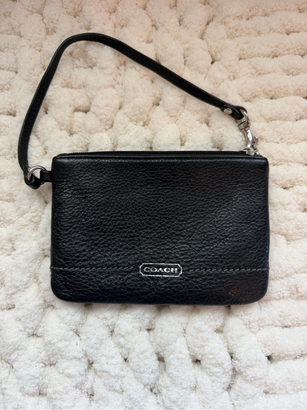 COACH Black Leather Wristlet Pouch